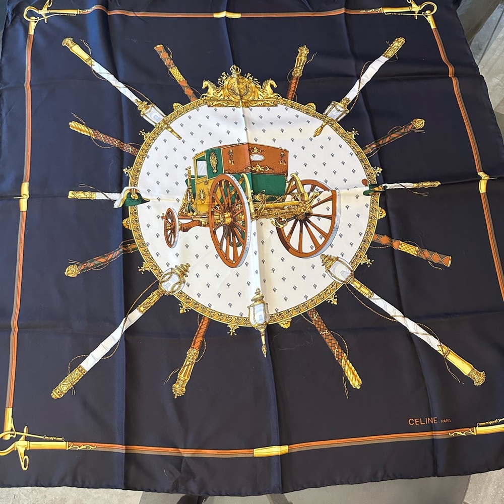 Authentic Celine Paris Silk Scarf with Carriage Design - Picture 1 of 11